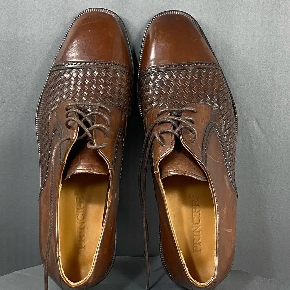 PRINCIPE Brown leather Basket Weave Oxfords mens size 9
